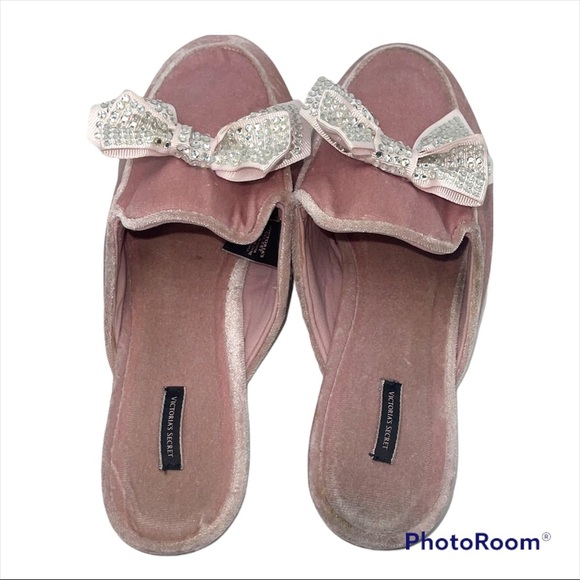 Victoria Secret Rhinestone bow velvet mule slipper - Picture 6 of 7